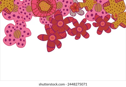 Marco de moda de las flores. Diseño de fondo de primavera, flores brillantes de colores, hermoso jardín decorativo. Lugar para el texto. Diseño para postal, invitación, Web. Ilustración vectorial