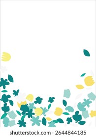 Fashionable frame of flowers. Spring background design, colorful bright flowers, decorative beautiful garden. Place for text. Design for postcard, invitation, web. Vector illustration