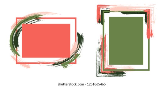 Fashionable frames with paint brush strokes vector set. Box borders with painted brushstrokes backgrounds. Educational graphics design empty frame templates for banners, flyers, posters, cards.