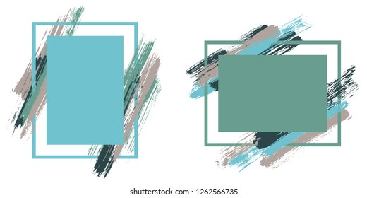 Fashionable frames with paint brush strokes vector collection. Box borders with painted brushstrokes backgrounds. Advertising graphics design flat frame templates for banners, flyers, posters, cards.