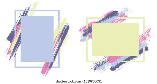 Fashionable frames with paint brush strokes vector collection. Box borders with painted brushstrokes backgrounds. Educational graphics design flat frame templates for banners, flyers, posters, cards.