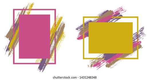 Fashionable frames with paint brush strokes vector collection. Box borders with painted brushstrokes backgrounds. Educational graphics design empty frame templates for banners, flyers, posters, cards.