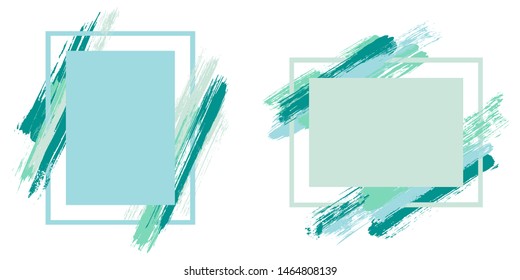 Fashionable frames with paint brush strokes vector collection. Box borders with painted brushstrokes backgrounds. Advertising graphics design empty frame templates for banners, flyers, posters, cards.