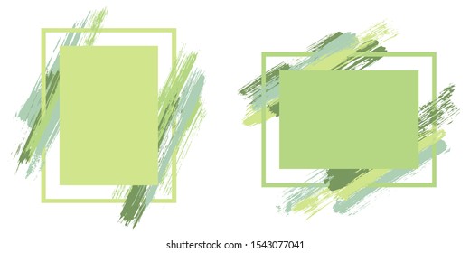 Fashionable frames with paint brush strokes vector set. Box borders with painted brushstrokes backgrounds. Educational graphics design empty frame templates for banners, flyers, posters, cards.