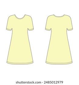 Fashionable front, back casual view template dress or nightgown, colored vector illustration isolated on white background