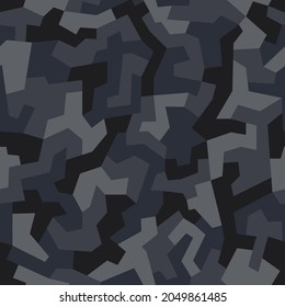 Fashionable geometric camouflage pattern. Stylish military print for fabric seamless background, camo black texture. Vector textile graphics