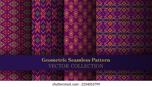 Fashionable geometry chevron seamless pattern package. Scottish motif ethnic patterns. Chevron zig zag geometric vector repeating backdrop set. Cover background swatches.