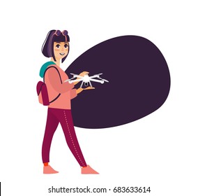 Fashionable girl with glasses is holding a  Quadrupter