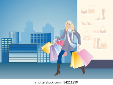 A fashionable girl hurries on sales