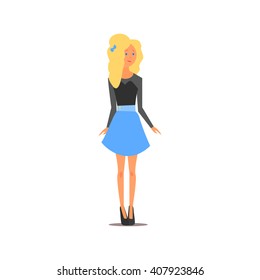 Fashionable Girl Isolated Primitive Design Style Vector Illustration on White Background