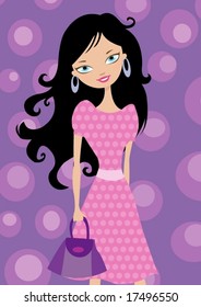 a fashionable girl in a pink dress