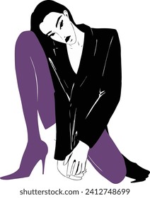 A fashionable girl is posing on the white background. Isolated illustration. Vector illustration.