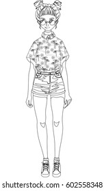 Fashionable girl in a shirt and sunglasses
