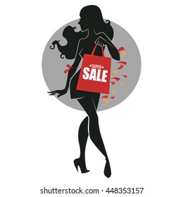 Fashionable Girl Silhouette With Shopping Bag, For Your Sale Company