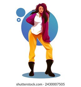 fashionable girl in a spectacular pose, vector illustration