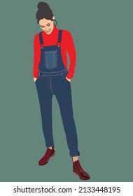 Fashionable girl wearing overall outfit fashion trendy in 90s