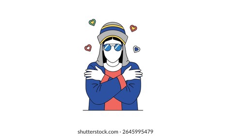 Fashionable Girl In Winter Clothes And Sunglasses Standing Confidently