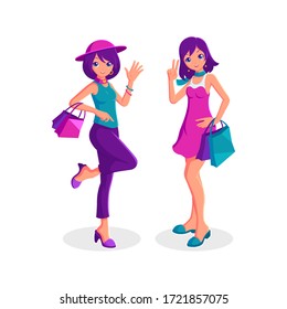 Fashionable girls cartoon character vector illustration