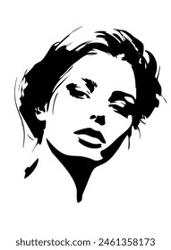 Fashionable girl's portrait. Young beautiful fashion woman. Abstract female face, contemporary design, vector illustration drawing in two colors