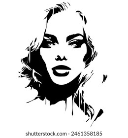 Fashionable girl's portrait. Young beautiful fashion woman. Abstract female face, contemporary design, vector illustration drawing in two colors