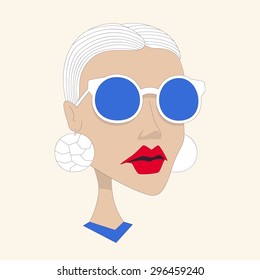 Fashionable glamorous blonde character in stylish glasses