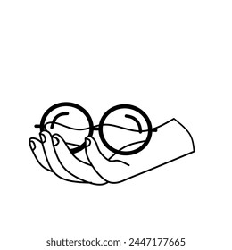 Fashionable Glasses in Hand vector line icon