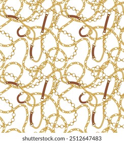 Fashionable Golden chains seamless pattern on a white background. Baroque silk textile print, Batik fashion ornament, wallpaper, wrapping paper.