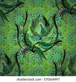 Fashionable green seamless vector texture with abstract flowers