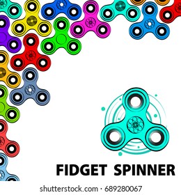 Fashionable greeting card with fidget spinner text info. Fidget spinner hand drawn fashion illustration