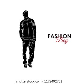 Fashionable guy. Fashion. Silhouette of a guy. The guy in a sports suit