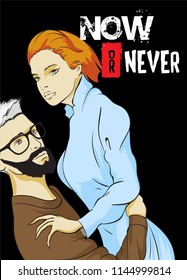 Fashionable guy and girl in the arms. Love and fashion illustration