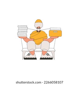 A fashionable guy holds stacks of documents in his hands.