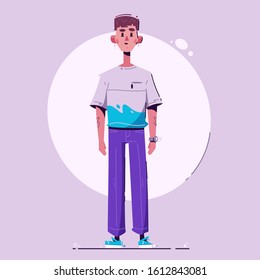 Fashionable guy. Model character design. Cartoon vector flat illustration. Fashion and youth concept