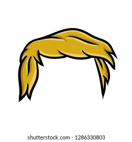 Fashionable hairstyle with blonde hair. Men's haircut like Trump. The element of a human head. Hand-drawn illustration. svg