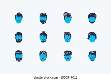 Fashionable hairstyles set vector illustration. Collection consists of stylish male hairdo flat style design. Stylist image maker concept. Isolated on white background