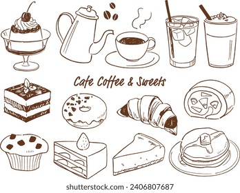 Fashionable hand drawn cafe illustration line drawing