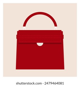 Fashionable red women’s handbag. Elegant style. Tote model. Side view. Vector flat illustration