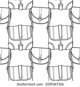 Fashionable handbags. Black and white seamless pattern of bags for coloring book.