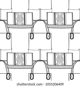 Fashionable handbags. Black and white seamless pattern of bags for coloring book.