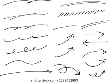 Fashionable hand-drawn underline and arrow set that can be used for title treatment.
Rough lines that look like they were drawn with a pen.