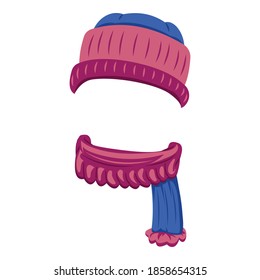 Fashionable hat and scarf icon. Cartoon of fashionable hat and scarf vector icon for web design isolated on white background
