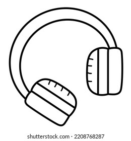 Fashionable headphones icon, doodle of wireless head phones, pink headset for women, vector illustration of modern accessories for listening to music, audio books, isolated outline clipart on white ba