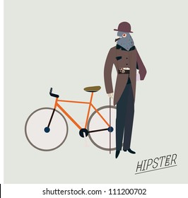 Fashionable hipster bird with a bike