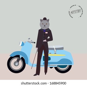 Fashionable hipster cat on a retro scooter