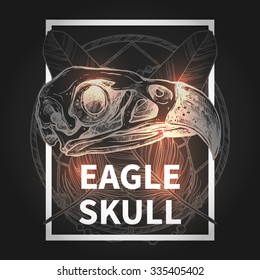 Fashionable Hipster Design With Eagle Skull On Black Background