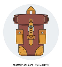 Fashionable hipster leather backpack. Flat vector cartoon illustration. Objects isolated on white background.