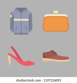 fashionable icon set. vector set about shoe, jacket, purse and high hells icons set.