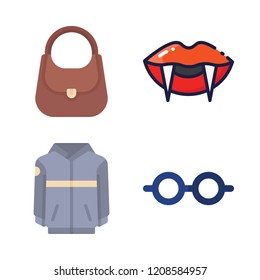 fashionable icon set. vector set about jacket, eye glasses, vampire and hand bag icons set.