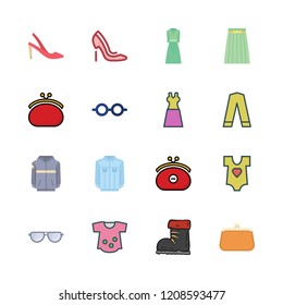 fashionable icon set. vector set about trousers, skirt, jacket and glasses icons set.