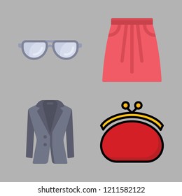 fashionable icon set. vector set about glasses, purse, skirt and jacket icons set.
